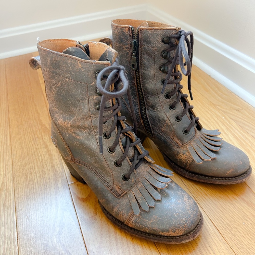 Bed Stu Finis Distressed Grey Lux Kiltie lace up boot - Picture 5 of 8
